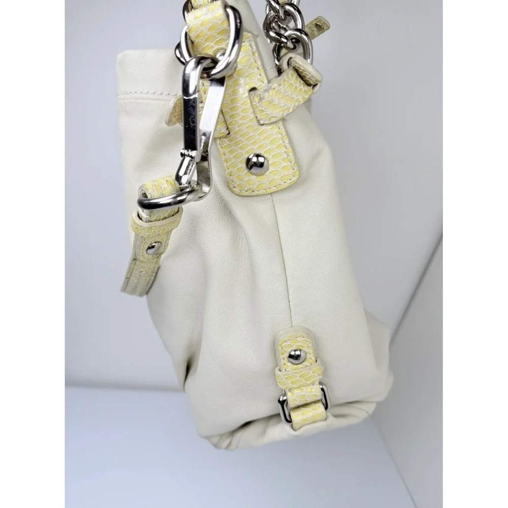 Coach Ivory Leather Hobo Shoulder Bag Snakeskin Trim Zip Top Women 14820‎
